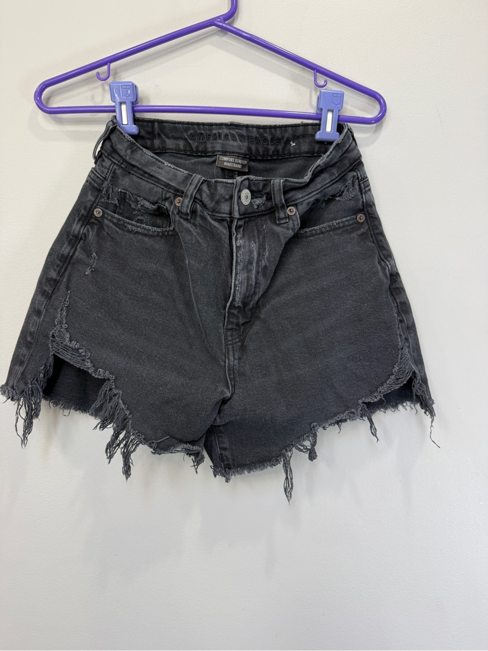 American Eagle Outfitters Black Frayed High-Rise Denim Shorts